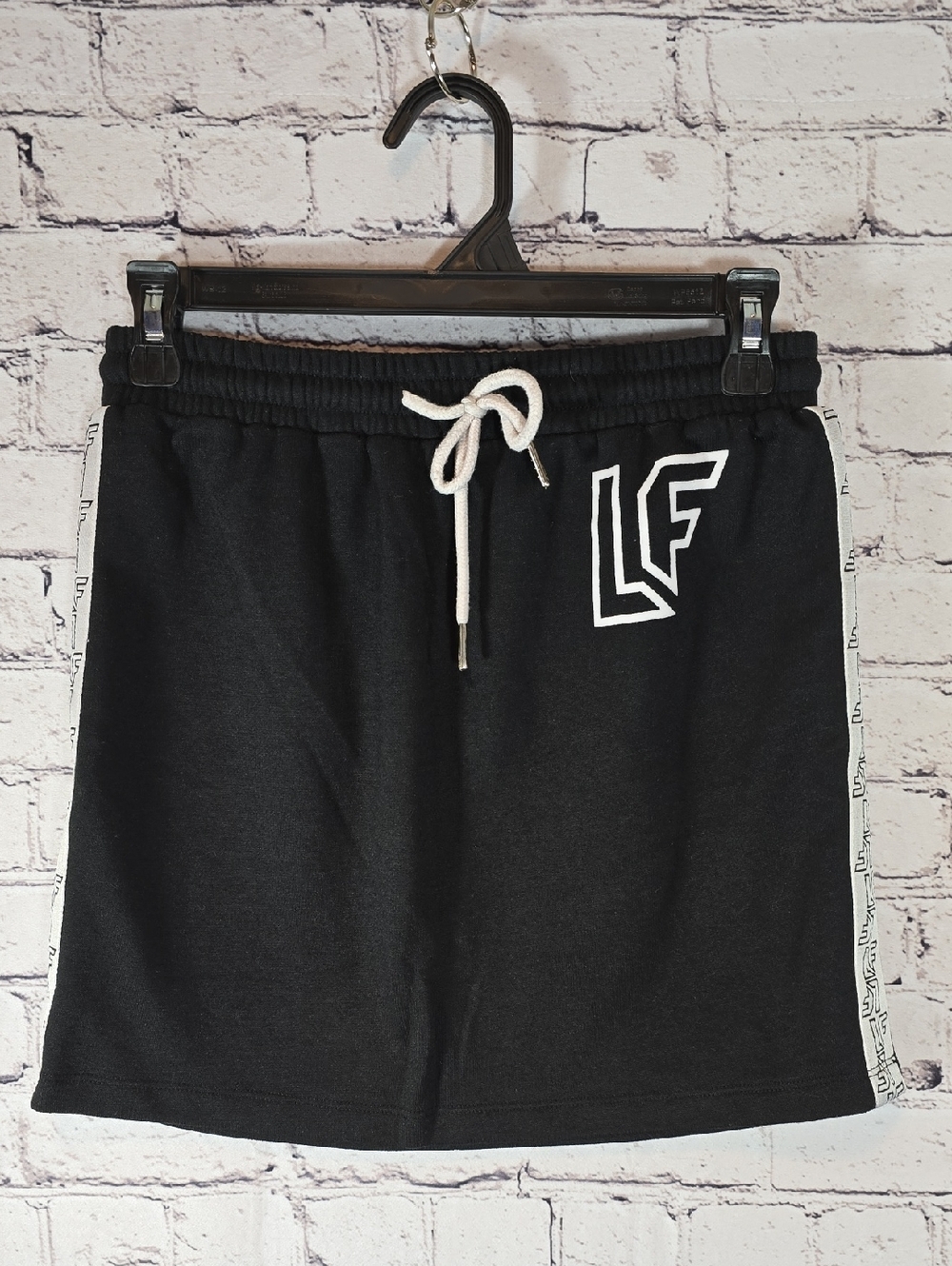 LF Black Athletic Drawstring Mini Skirt with White Trim Size M